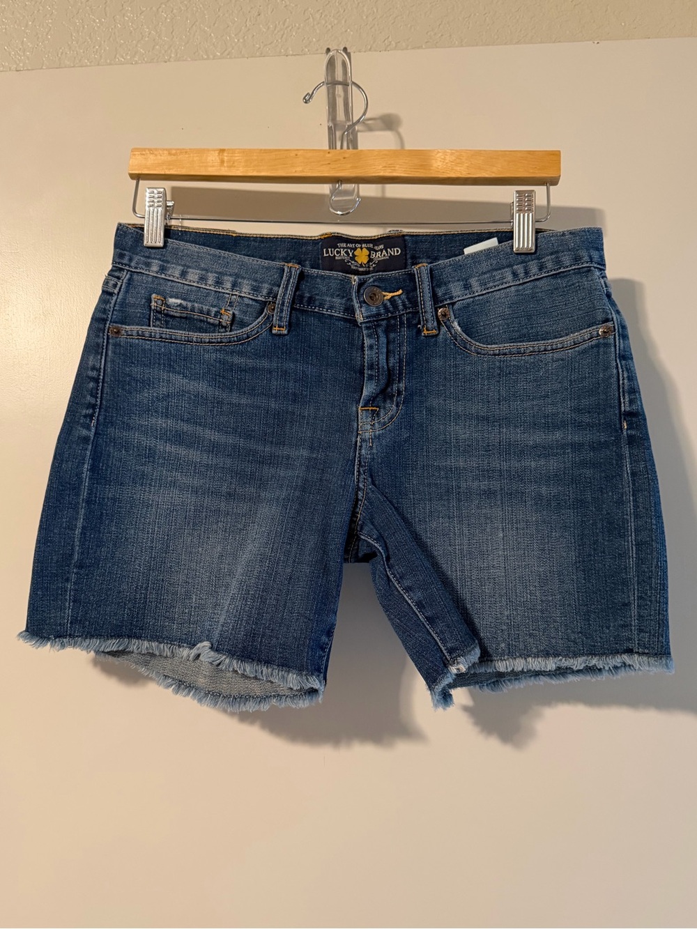 EUC Lucky Brand Abbey Bermuda-style jean shorts w/frayed or cuffed hems; 4/27